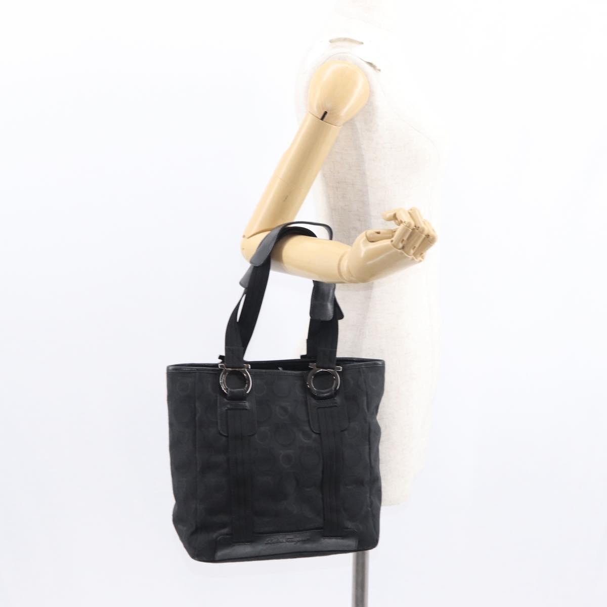 Salvatore Ferragamo Gancini Tote Gancini Canvas, BLACK, CANVAS, Tote bag