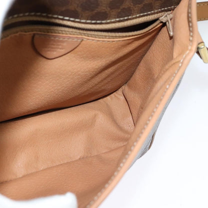 Celine Vintage Macadam Circle Logo Shoulder Bag Canvas and Leather, Brown, Canvas, Shoulder Bag