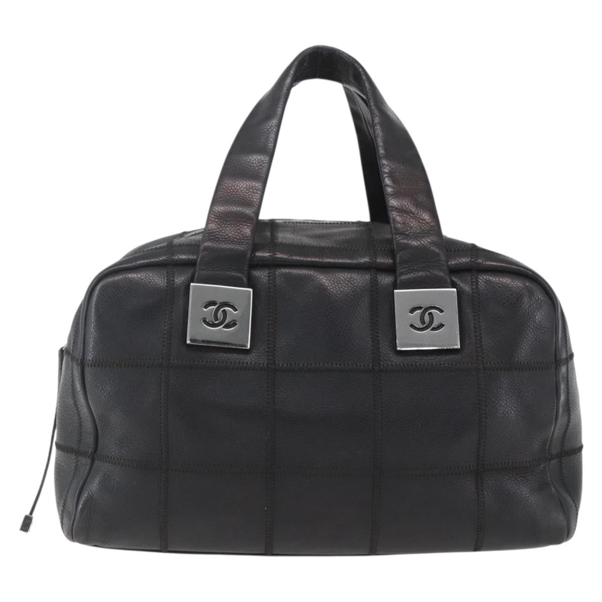 Chanel Chocolate Bar CC Bowler Bag Caviar skin, BLACK, LEATHER, Handbag