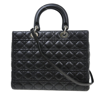 Christian Dior Vintage Lady Dior Bag Cannage Quilt Lambskin, Black, Leather, Handbag