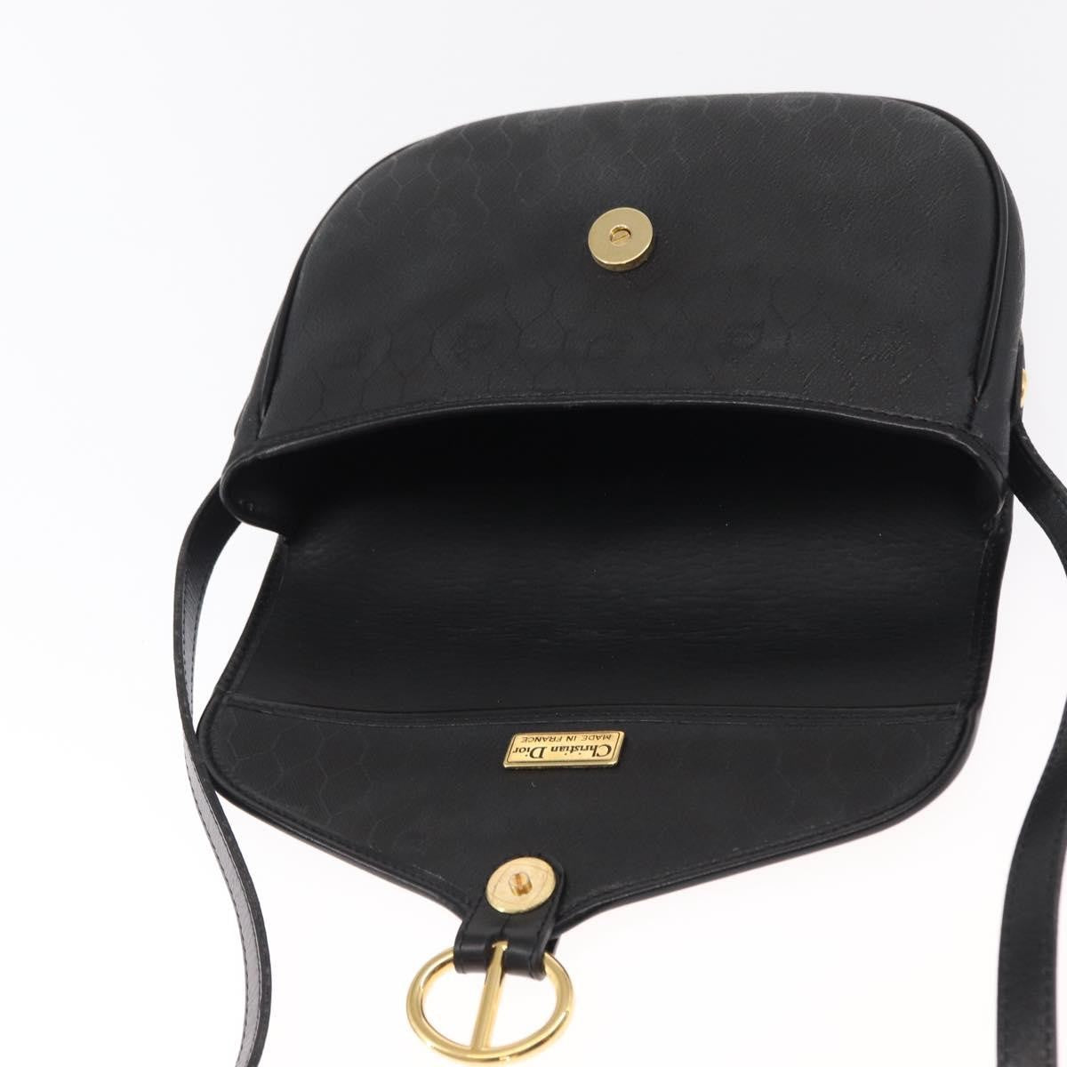 Christian Dior Vintage Honeycomb Flap Crossbody Bag Coated Canvas, BLACK, CANVAS, Shoulder bag