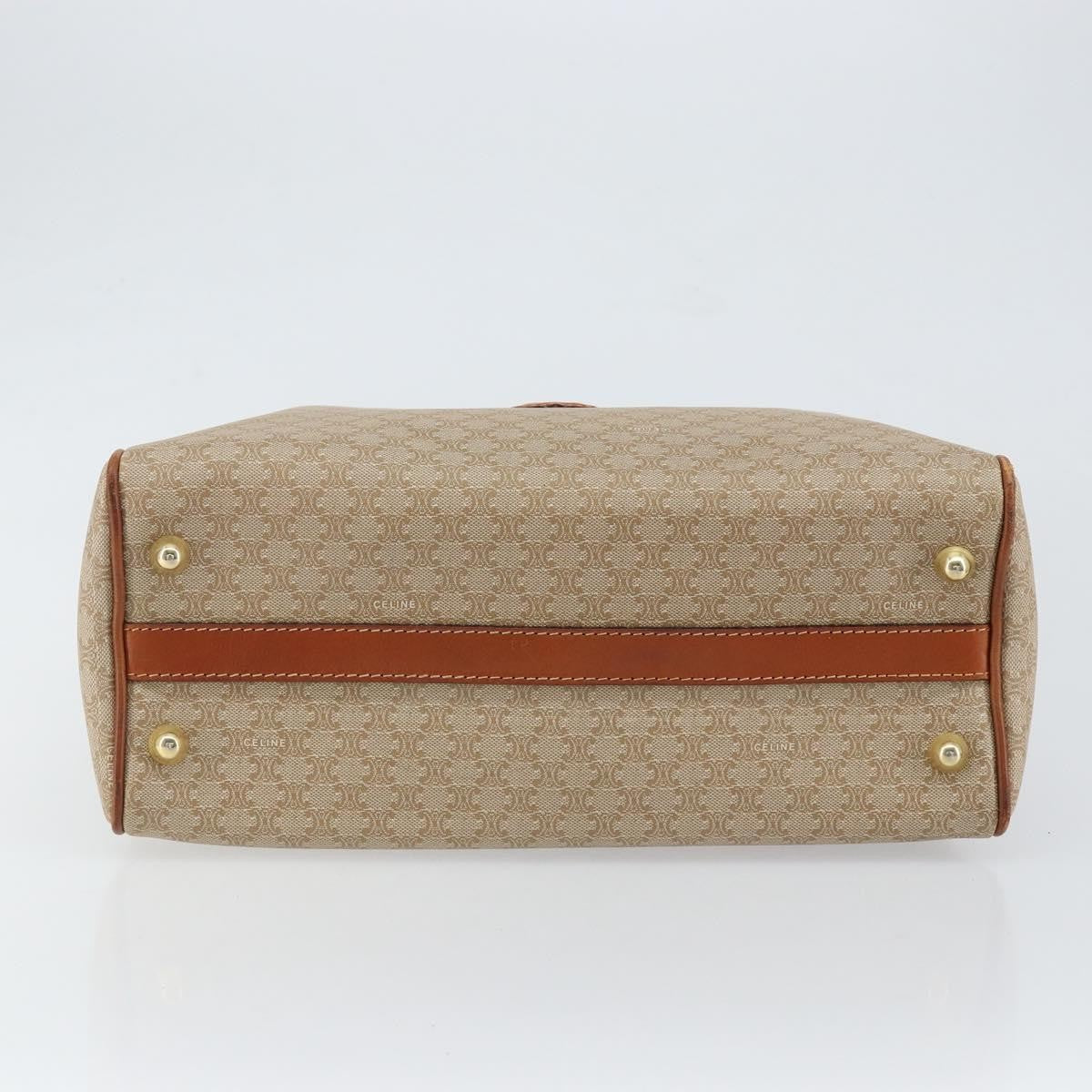 Celine Vintage Macadam Handbag Canvas and Leather, BEIGE, CANVAS, Handbag