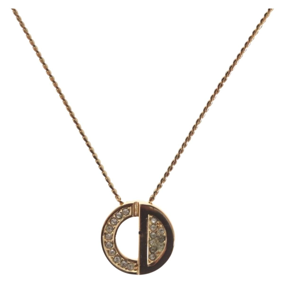 Christian Dior CD Pendant Necklace Metal and Crystals, GOLD, METAL, Necklace