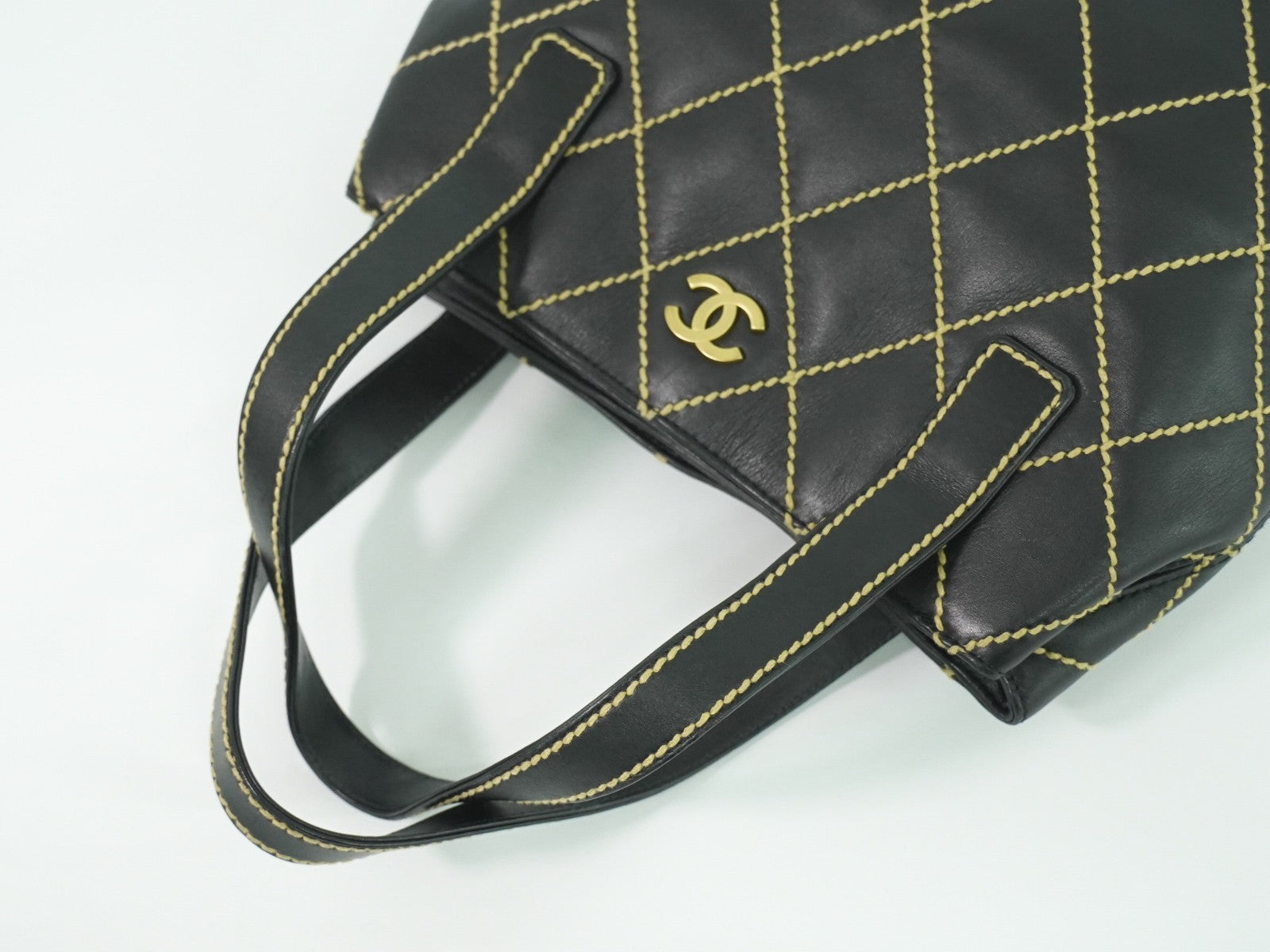 Chanel Surpique Tote Quilted Leather, BLACK, LEATHER, Handbag