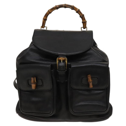 Gucci Vintage Bamboo Backpack Leather, Black, Leather, Backpack