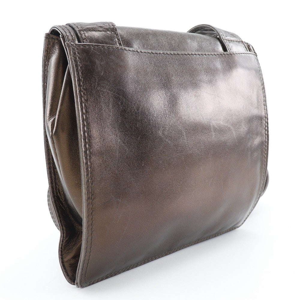 Chanel Vintage Flat Crossbody Bag Leather, BROWN, LEATHER, Crossbody bag