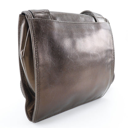 Chanel Vintage Flat Crossbody Bag Leather, BROWN, LEATHER, Crossbody bag