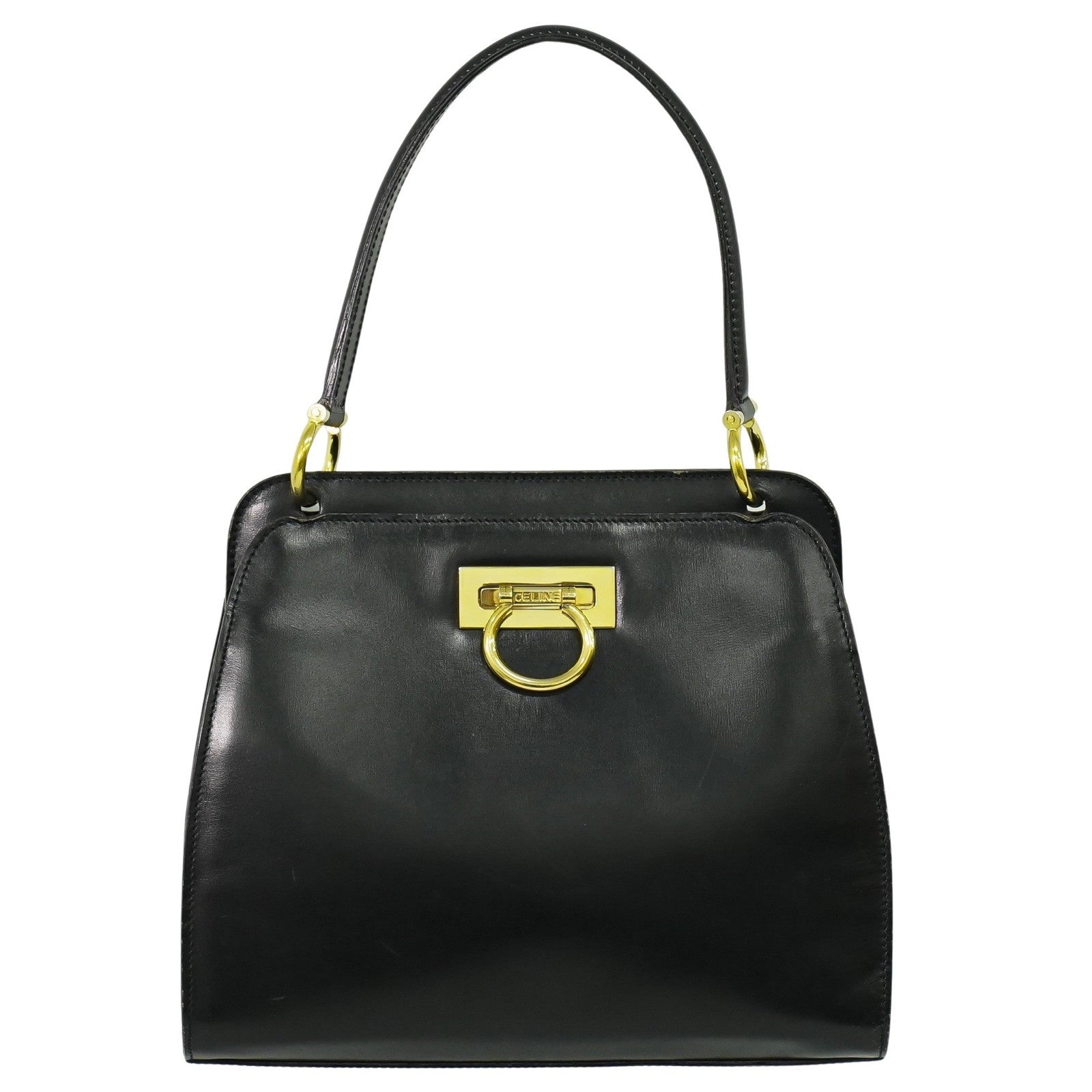 Celine Gancini Handbag Leather, BLACK, LEATHER, Handbag