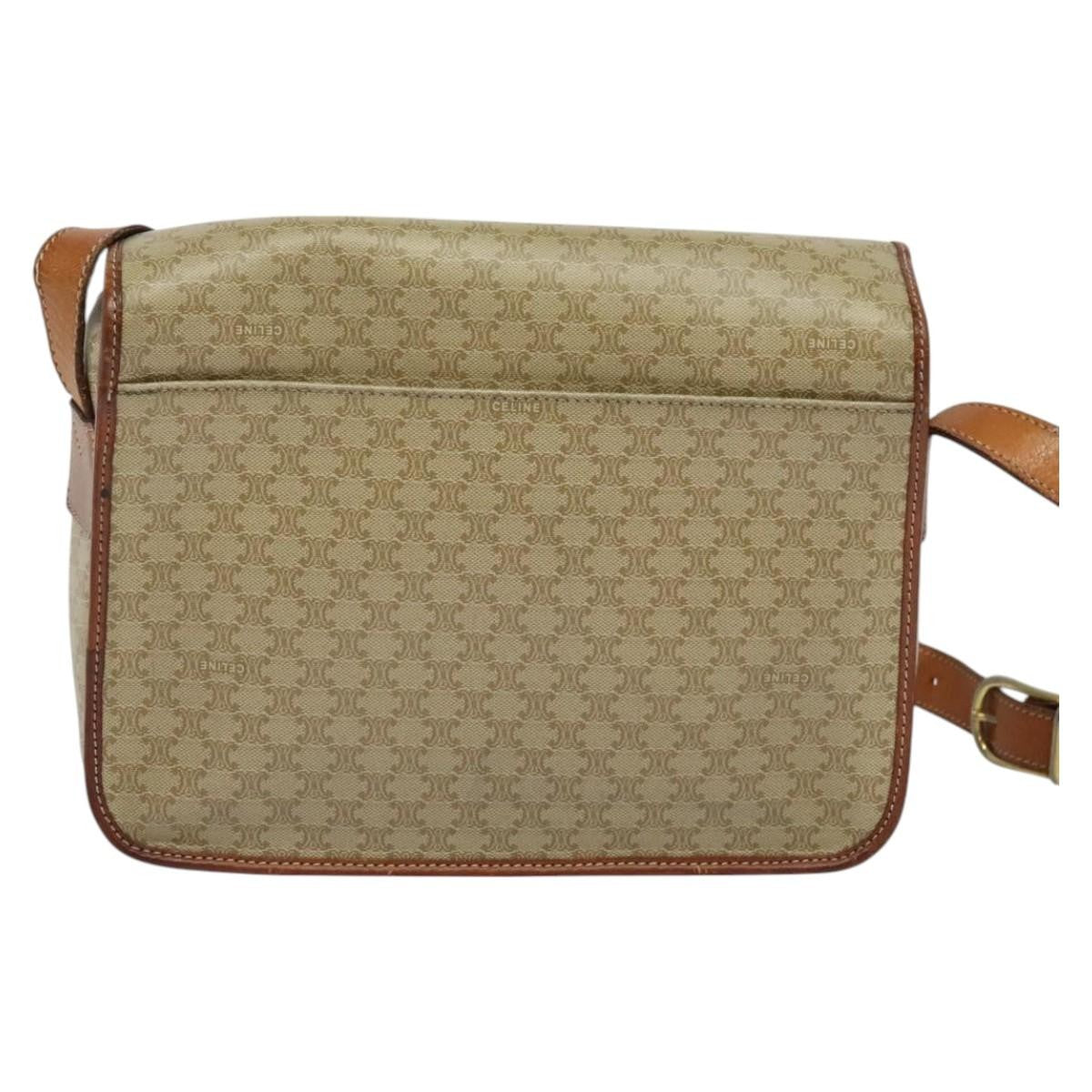 Celine Vintage Macadam Shoulder Bag Canvas and Leather, BEIGE, CANVAS, Shoulder bag