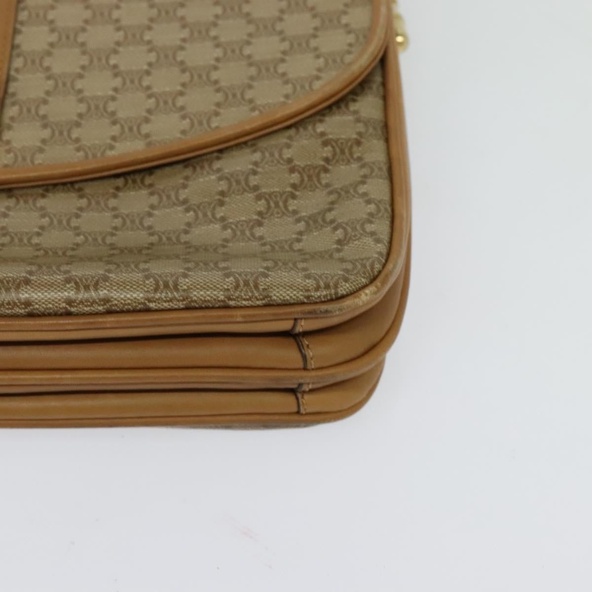 Celine Vintage Macadam Shoulder Bag Canvas and Leather, Beige, Canvas, Handbag