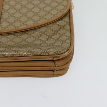 Celine Vintage Macadam Shoulder Bag Canvas and Leather, Beige, Canvas, Handbag