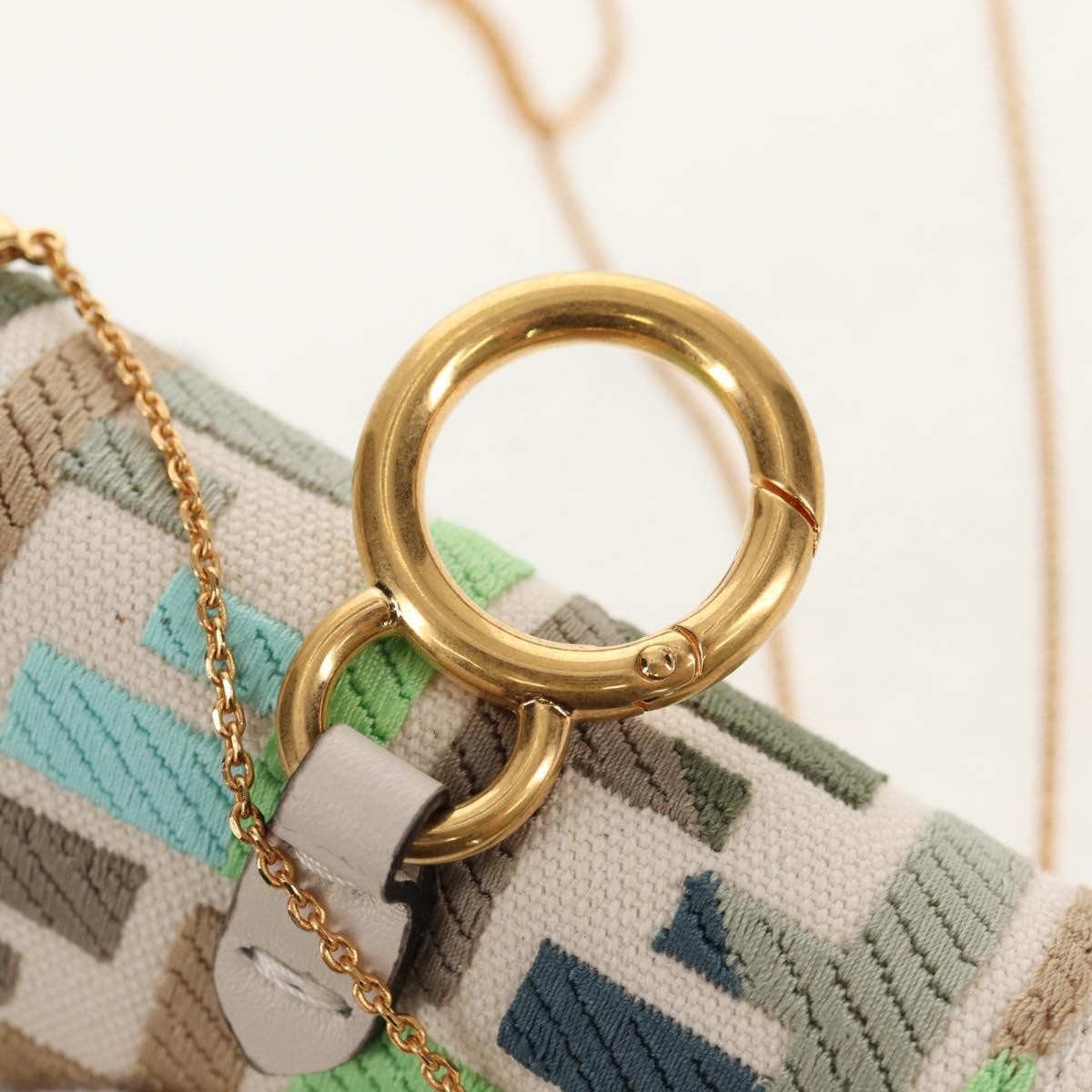 Fendi Chain Baguette Charm Bag Zucca Embroidered Canvas, MULTICOLOUR, CANVAS, Shoulder bag