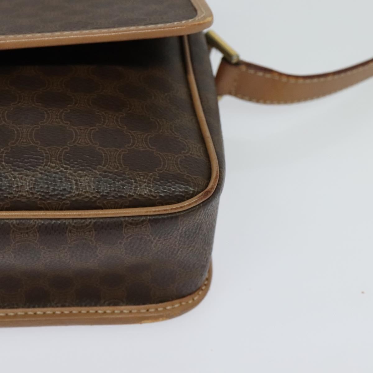 Celine Vintage Macadam Circle Logo Shoulder Bag Canvas and Leather, Brown, Canvas, Shoulder Bag