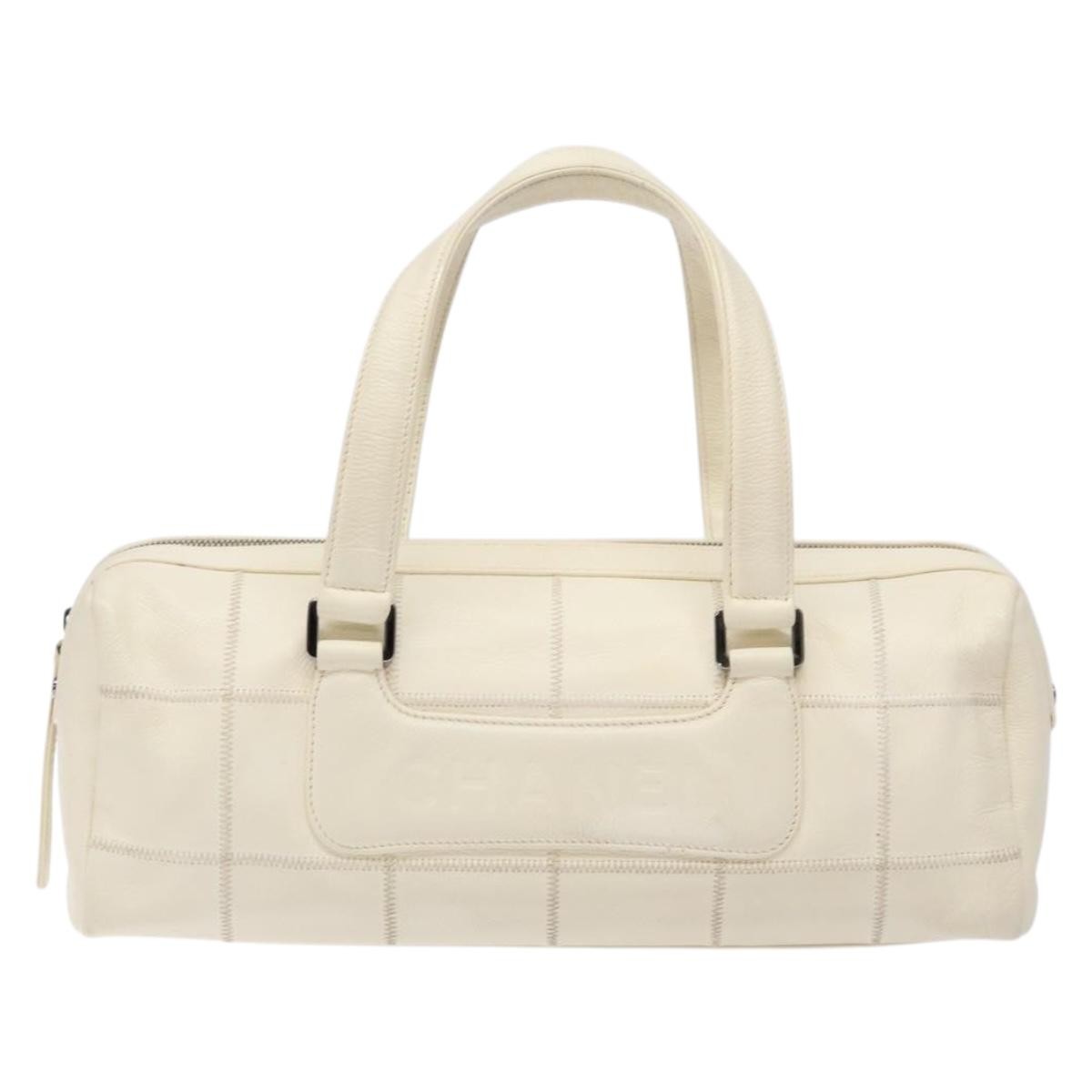 Chanel Square Stitch Duffle Bag Quilted Caviar, WHITE, LEATHER, Travel bag