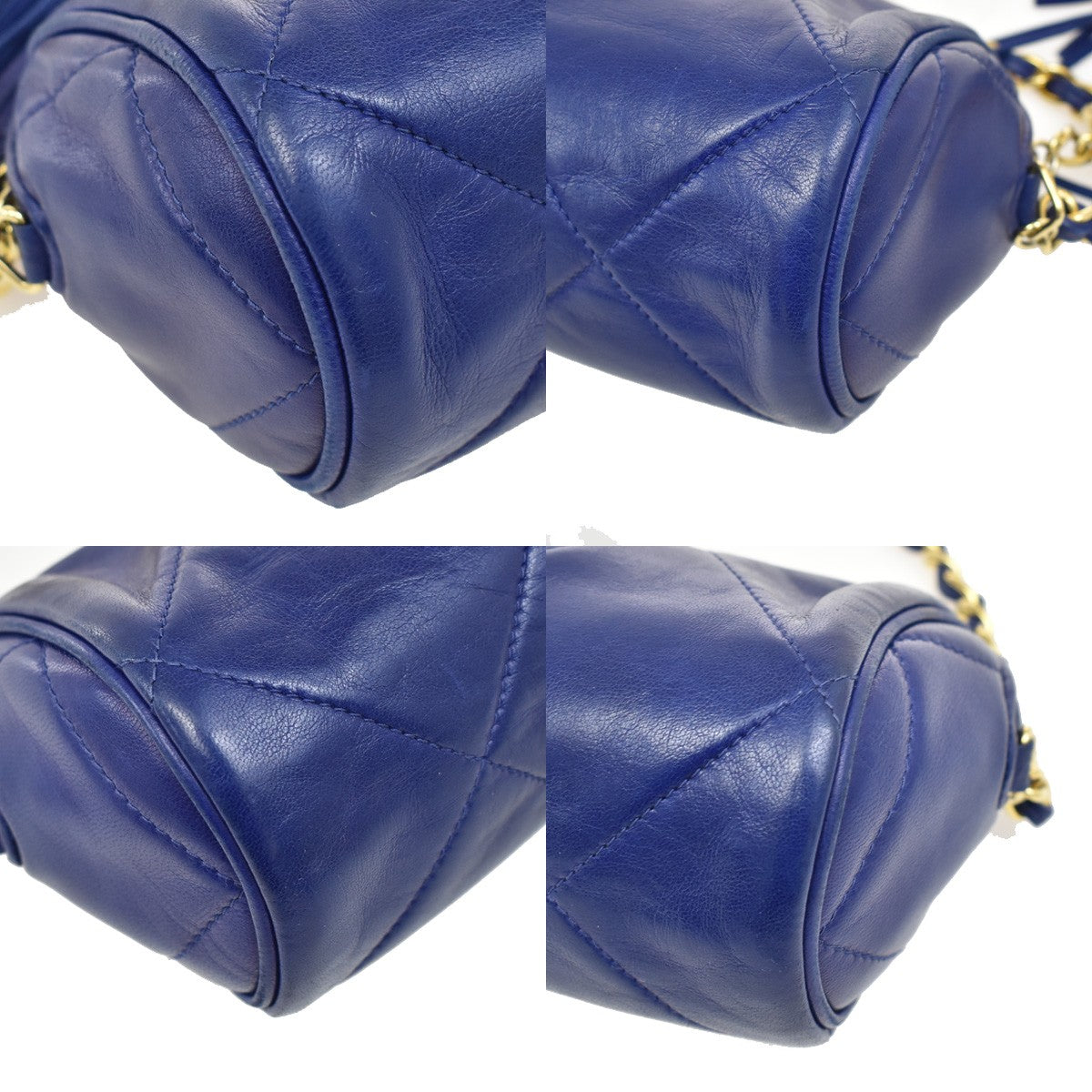 Chanel Vintage Diamond CC Barrel Bag Quilted Leather, BLUE, LEATHER, Shoulder bag