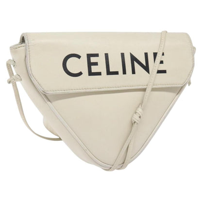 Celine Triangle Bag Leather, WHITE, LEATHER, Shoulder bag