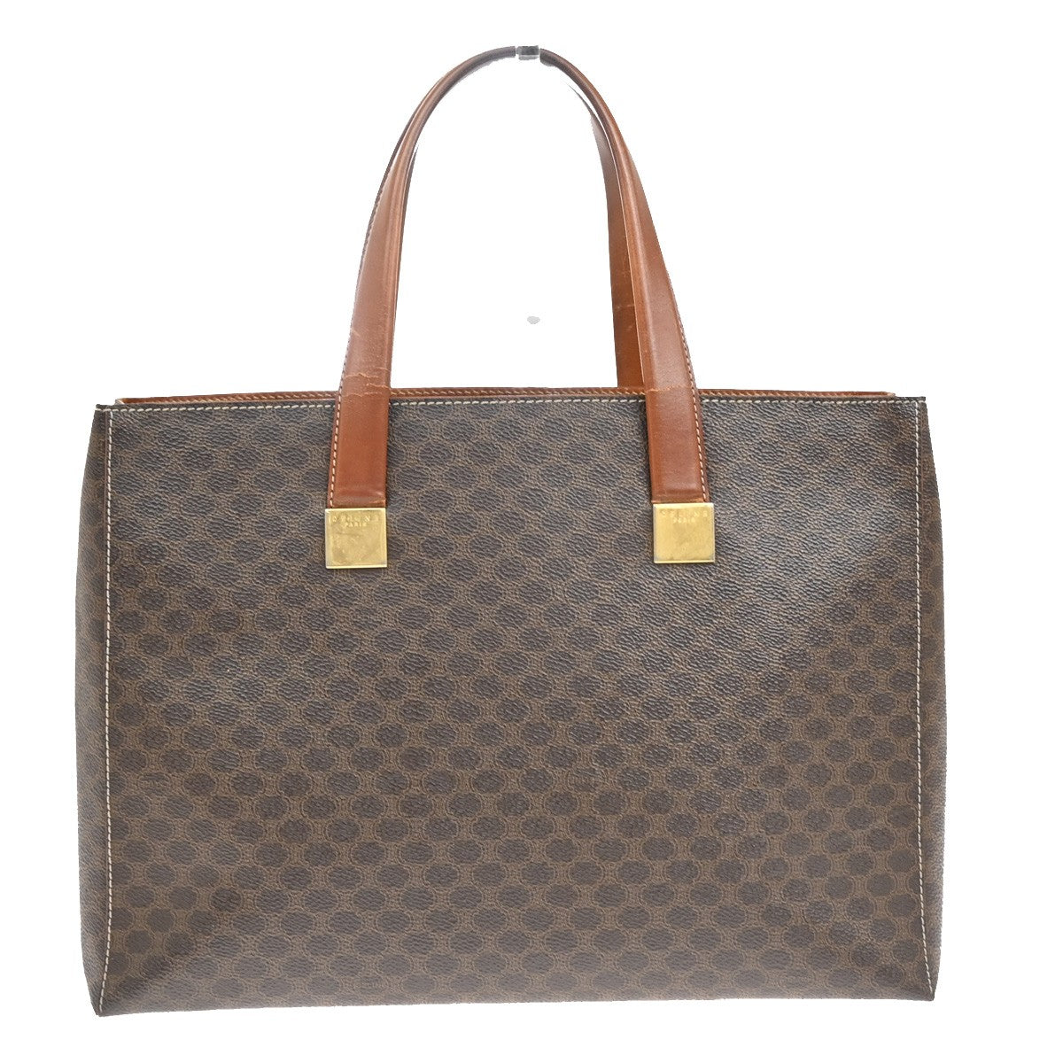Celine Vintage Macadam Handbag Leather, BROWN, PVC, Handbag