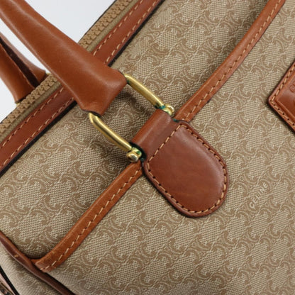 Celine Vintage Macadam Handbag Canvas and Leather, BEIGE, CANVAS, Handbag