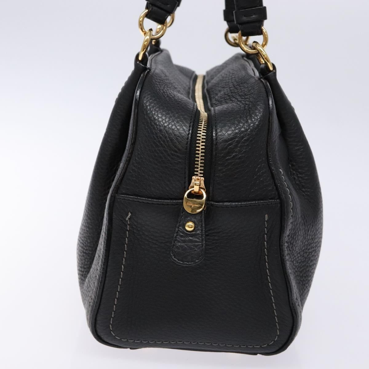 Salvatore Ferragamo Gancini handbag Leather, BLACK, LEATHER, Handbag