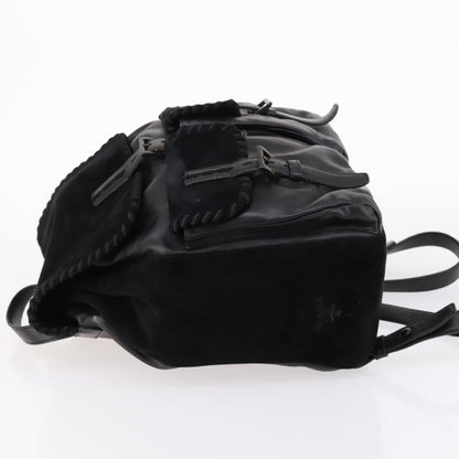 Prada Vela Double Front Pocket Backpack Leather, BLACK, LEATHER, Backpack