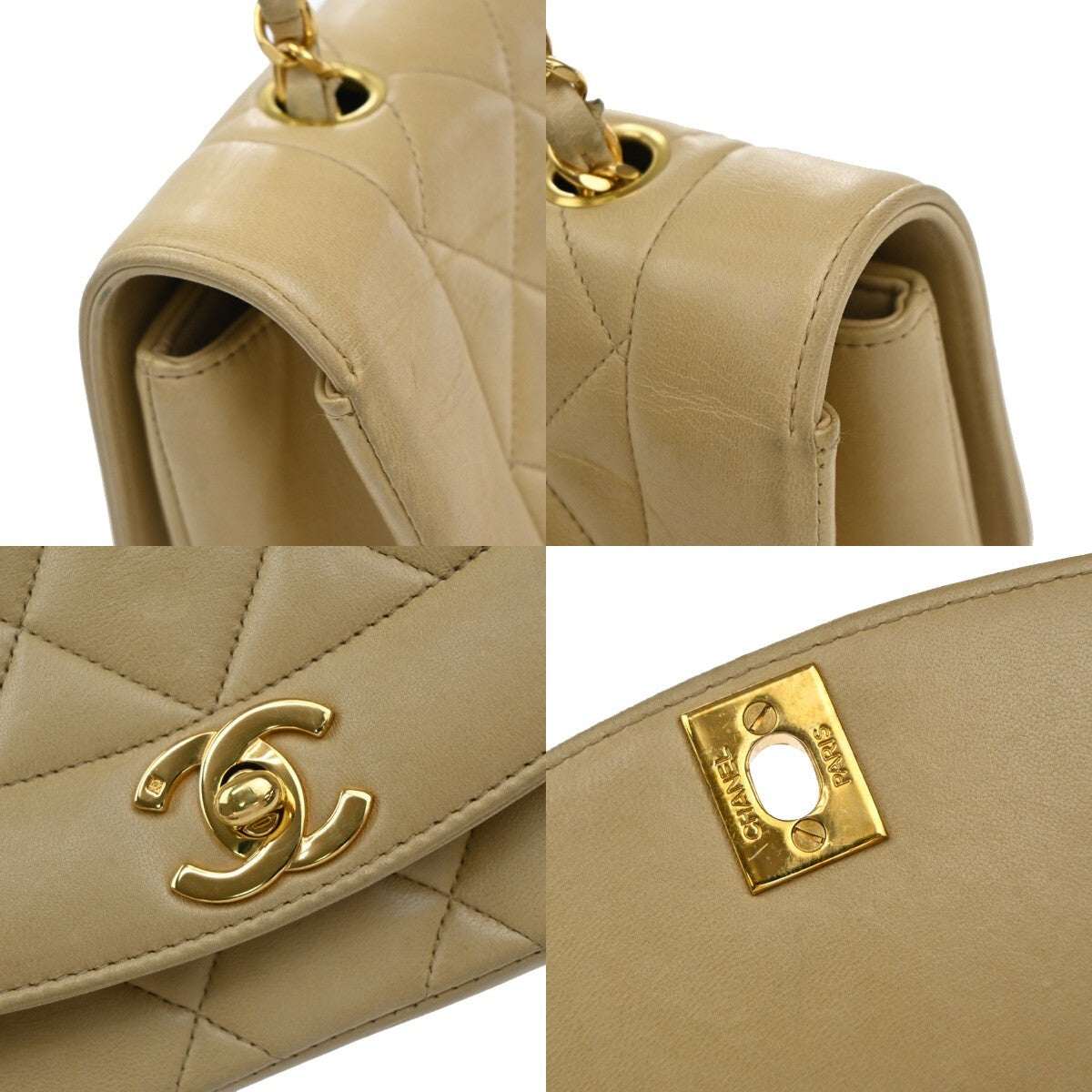 Chanel Vintage Diana Flap Bag Quilted Lambskin, BEIGE, LEATHER, Shoulder bag