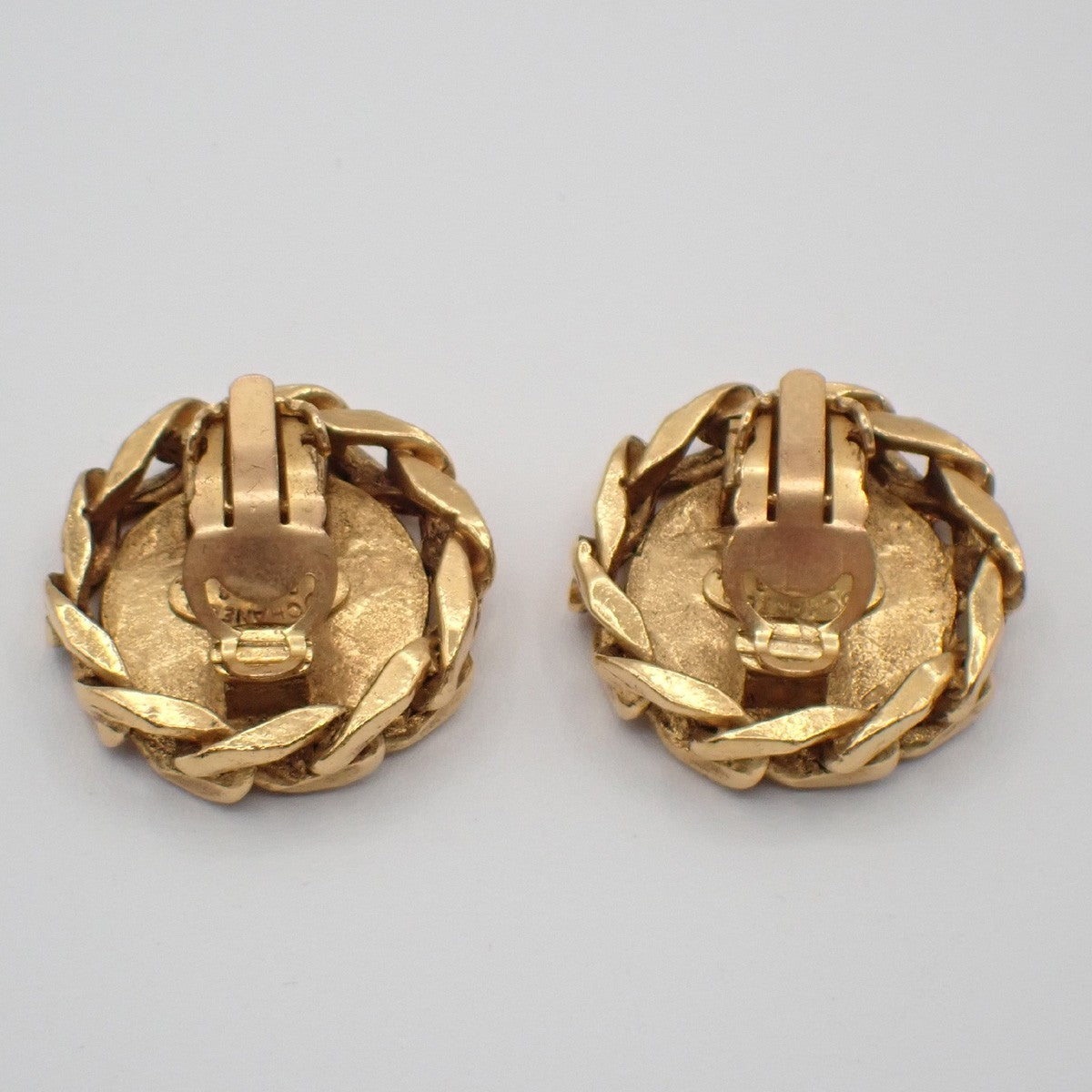 Chanel Vintage CC Round Clip-On Earrings Metal with Crystals, Gold, Gold Plated, Earrings
