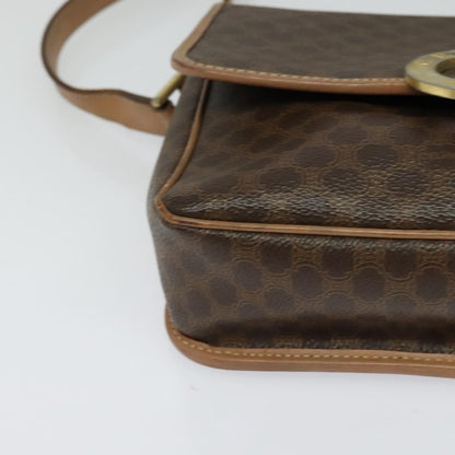 Celine Vintage Macadam Circle Logo Shoulder Bag Canvas and Leather, Brown, Canvas, Shoulder Bag