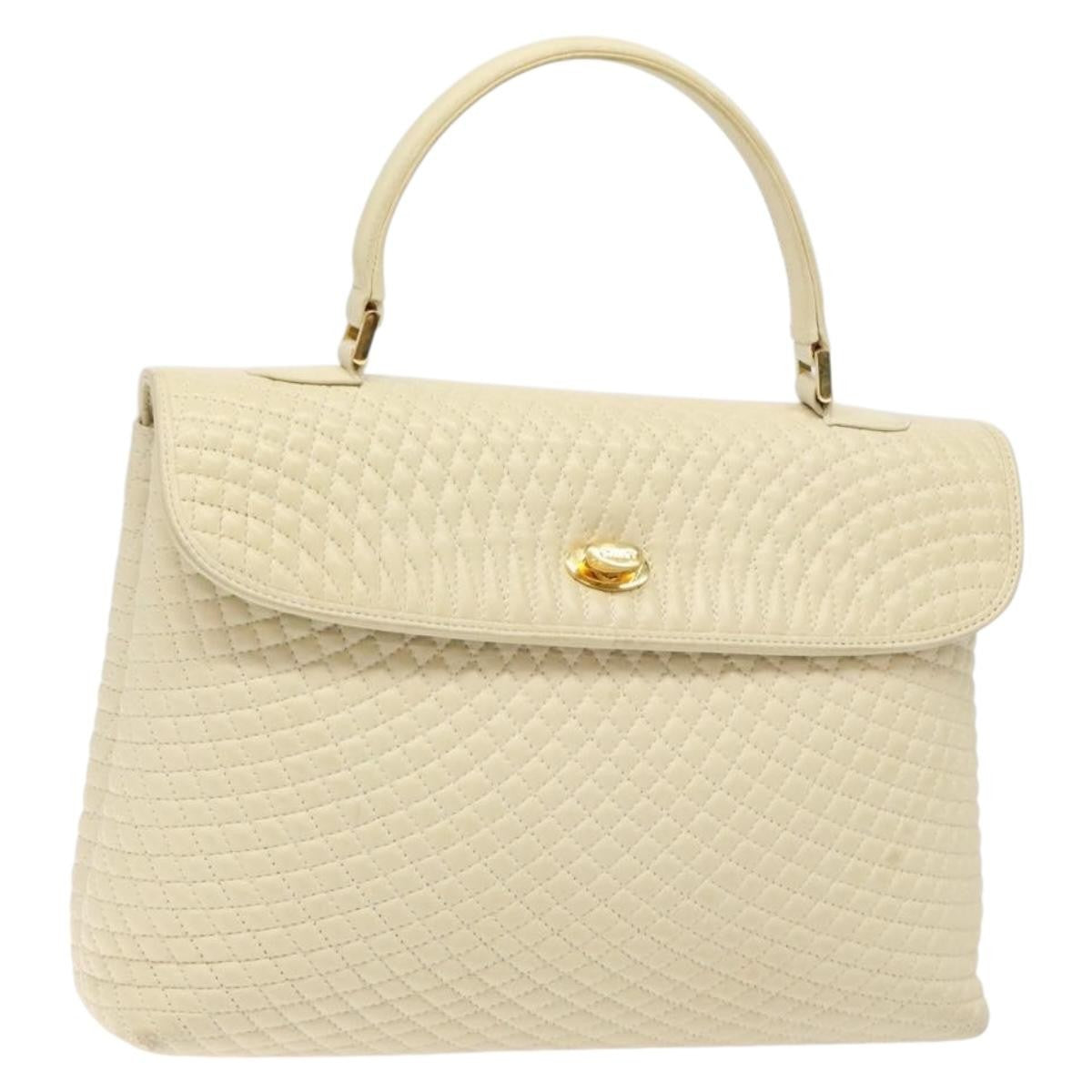 Bally Vintage Flap Handbag Quilted Leather, Ecru, Leather, Handbag