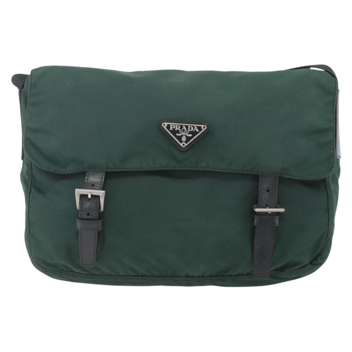 Prada Double Buckle Flap Messenger Bag Tessuto, GREEN, NYLON, Shoulder bag