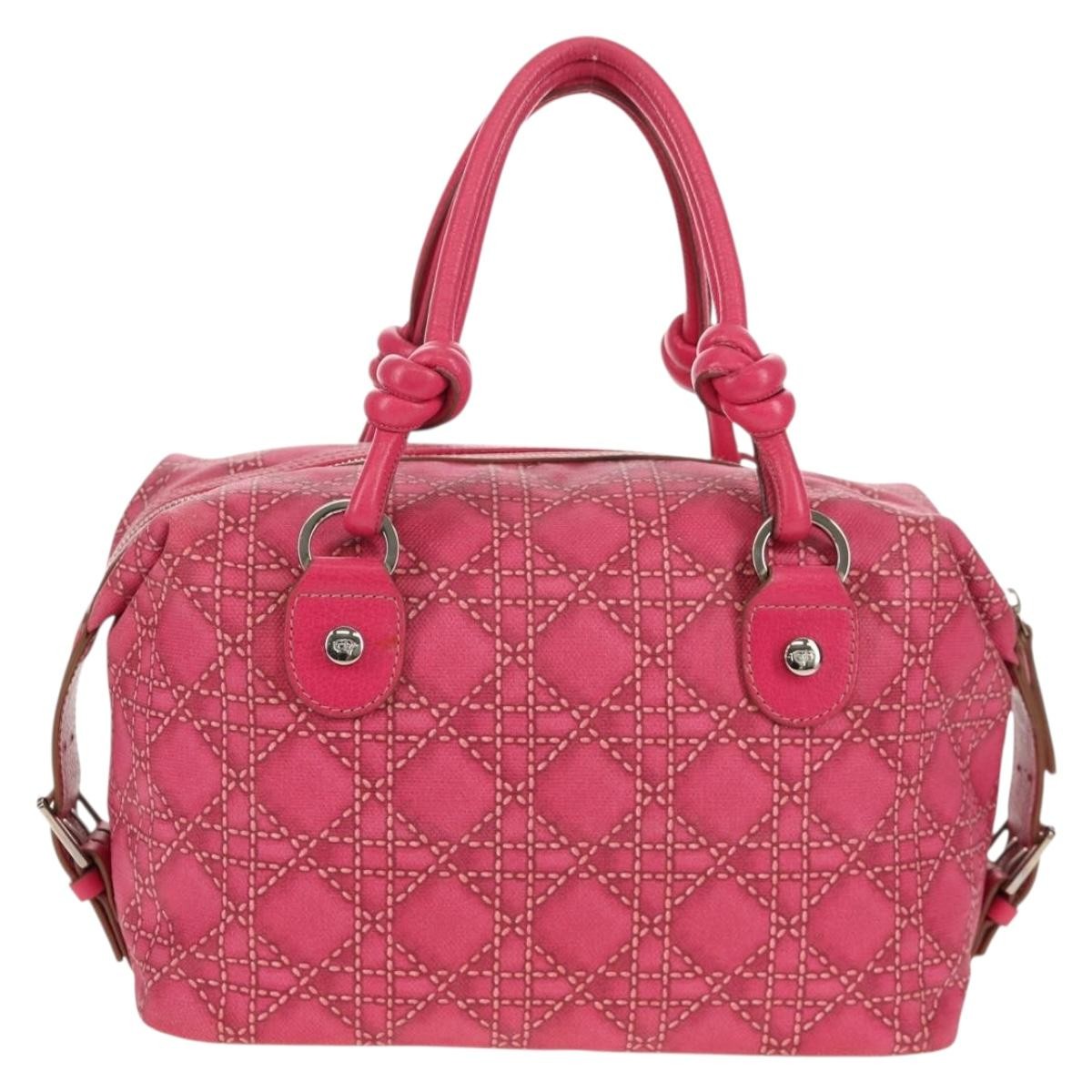 Christian Dior Cannage Handbag Canvas, PINK, CANVAS, Handbag