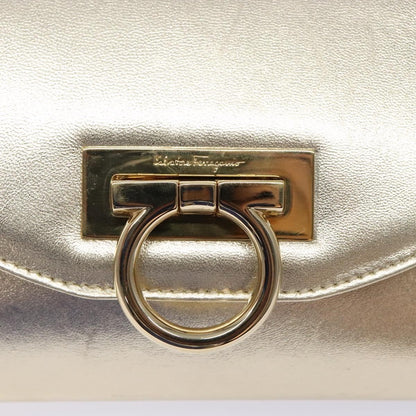 Salvatore Ferragamo Gancini Shoulder Bag Leather, GOLD, LEATHER, Shoulder bag