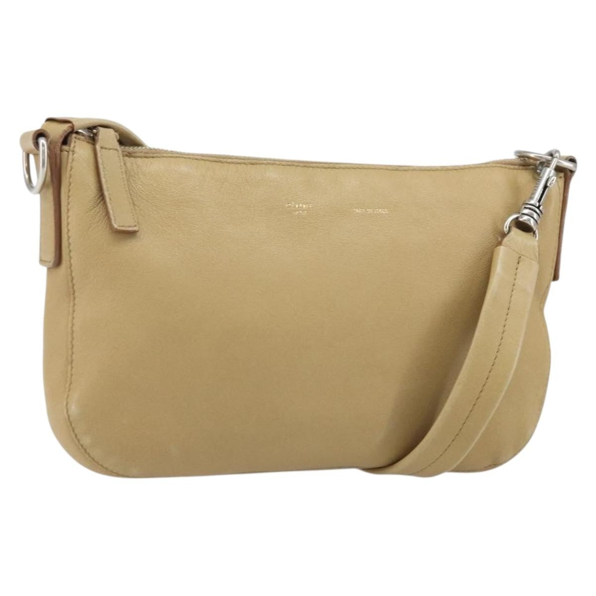 Celine Vintage Shoulder Bag Leather, BEIGE, LEATHER, Shoulder bag