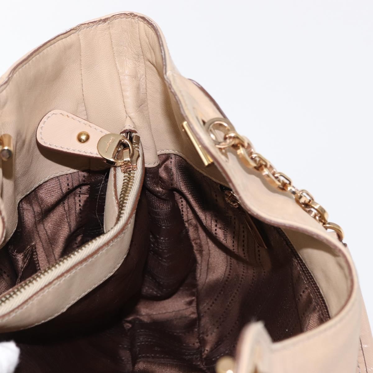 Salvatore Ferragamo Betulla Chain Tote Leather, BEIGE, LEATHER, Tote bag