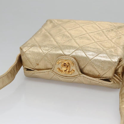 Chanel Vintage CC Fold Over Shoulder Bag Quilted Lambskin, GOLD, LEATHER, Shoulder bag