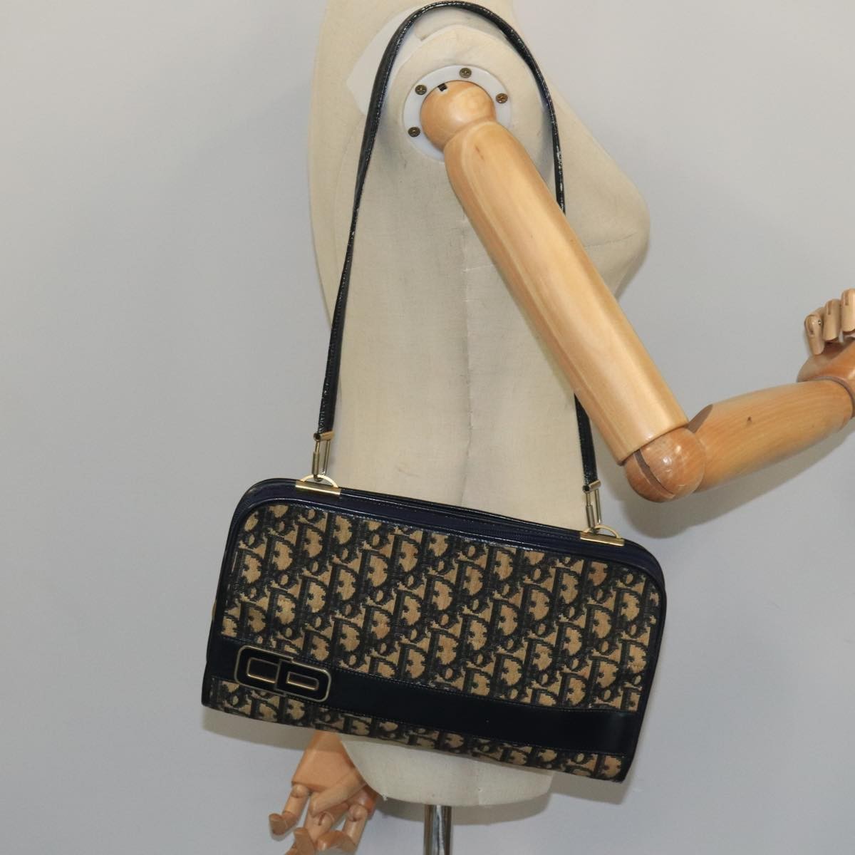 Christian Dior Vintage Trotter Crossbody Bag Diorissimo Coated Canvas, NAVY, CANVAS, Shoulder bag