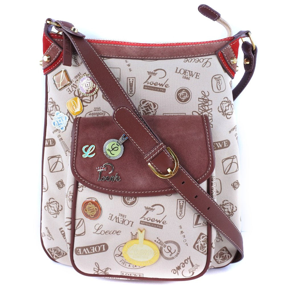 Loewe Pin batch shoulder bag Canvas and suede, MULTICOLOUR, CANVAS, Shoulder bag