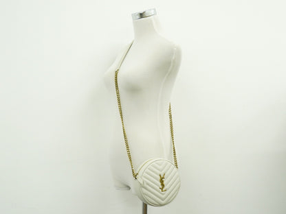 Saint Laurent Vinyle Round Camera Bag Matelasse Chevron Leather, WHITE, LEATHER, Crossbody bag