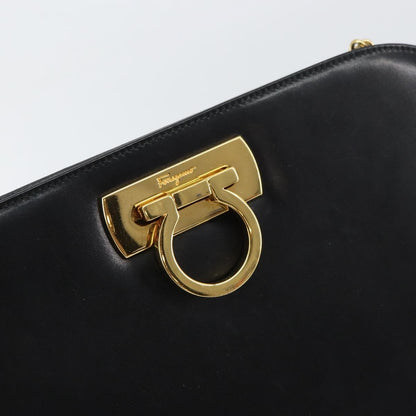 Salvatore Ferragamo Vintage Gancini Chain Shoulder Bag Leather, BLACK, LEATHER, Shoulder bag
