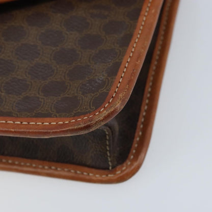 Celine Vintage Macadam Circle Logo Shoulder Bag Canvas and Leather, Brown, Canvas, Shoulder Bag