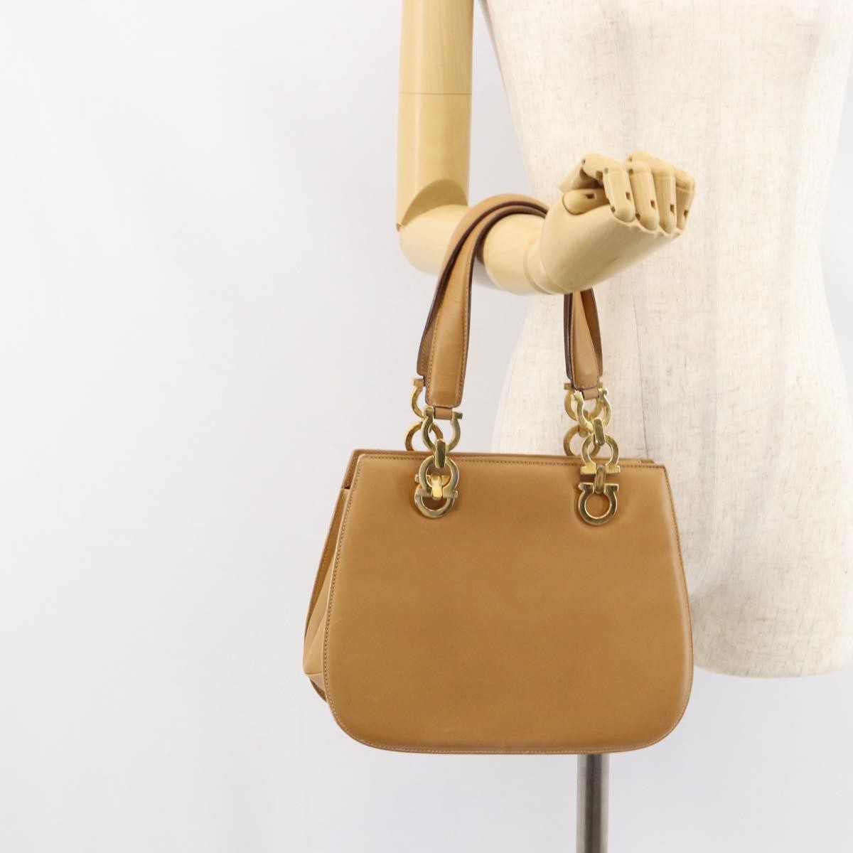 Salvatore Ferragamo Gancini handbag Leather, BEIGE, LEATHER, Handbag