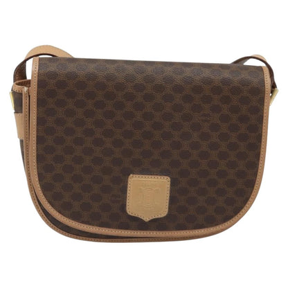 Celine Vintage Macadam Shoulder Bag Canvas and Leather, Brown, Canvas, Shoulder Bag