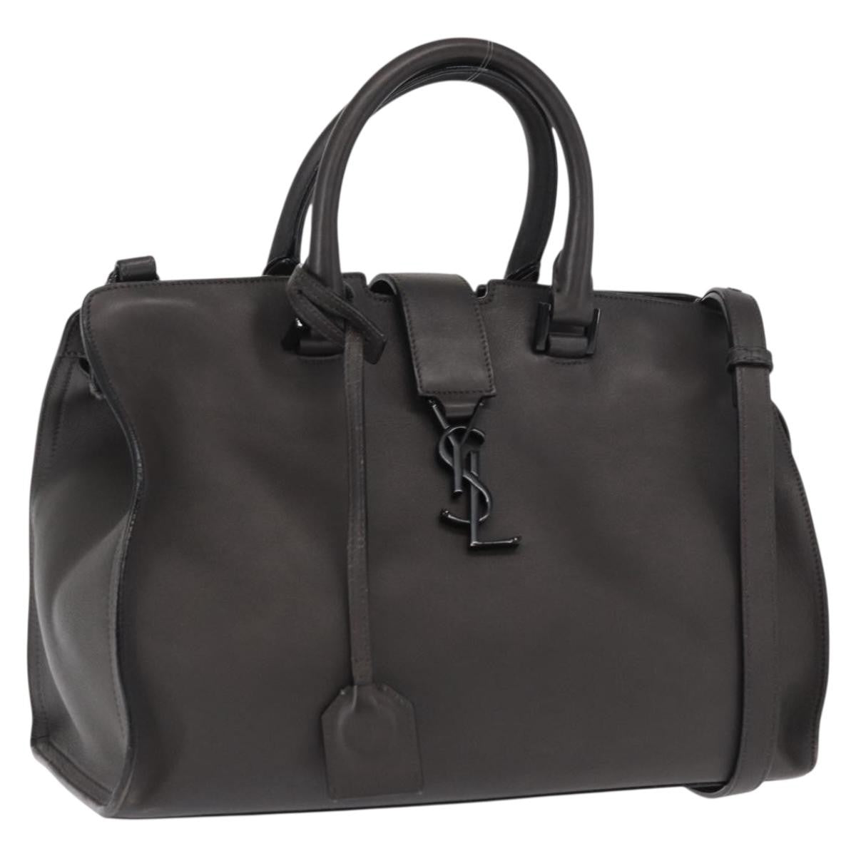 Saint Laurent Monogram Cabas Leather, GRAY, LEATHER, Tote bag