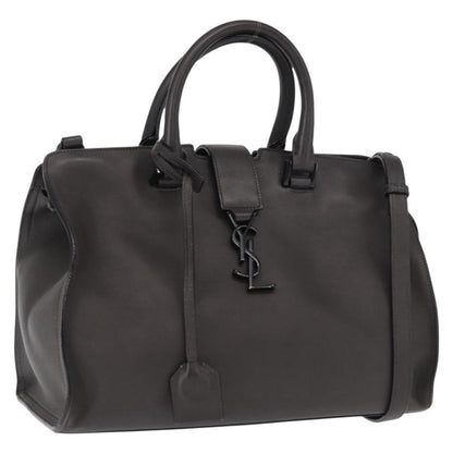 Saint Laurent Monogram Cabas Leather, GRAY, LEATHER, Tote bag