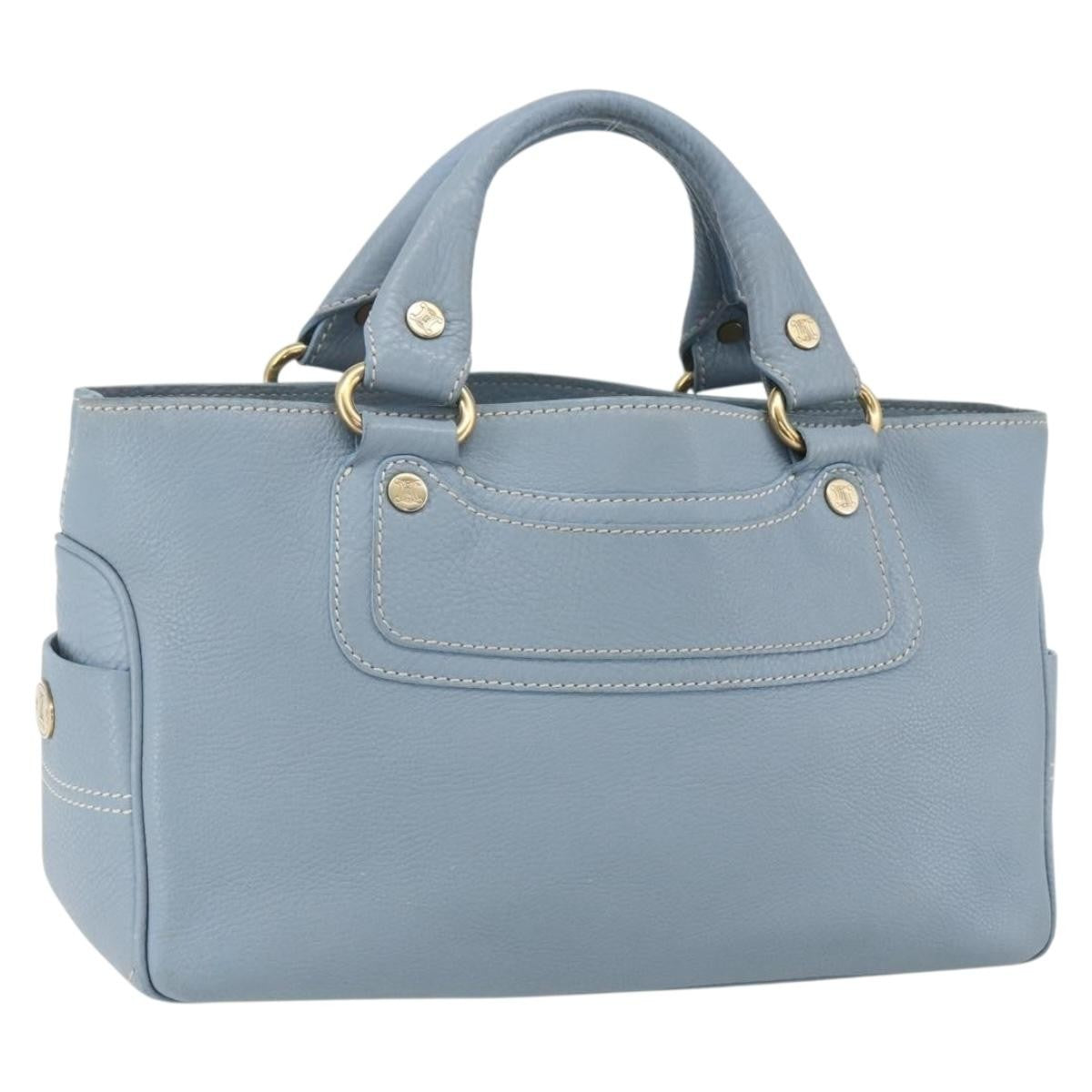 Celine Boogie Satchel Leather, BLUE, LEATHER, Handbag