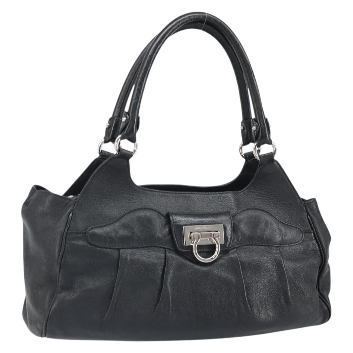 Salvatore Ferragamo Gancini handbag Leather, Black, Leather, Handbag