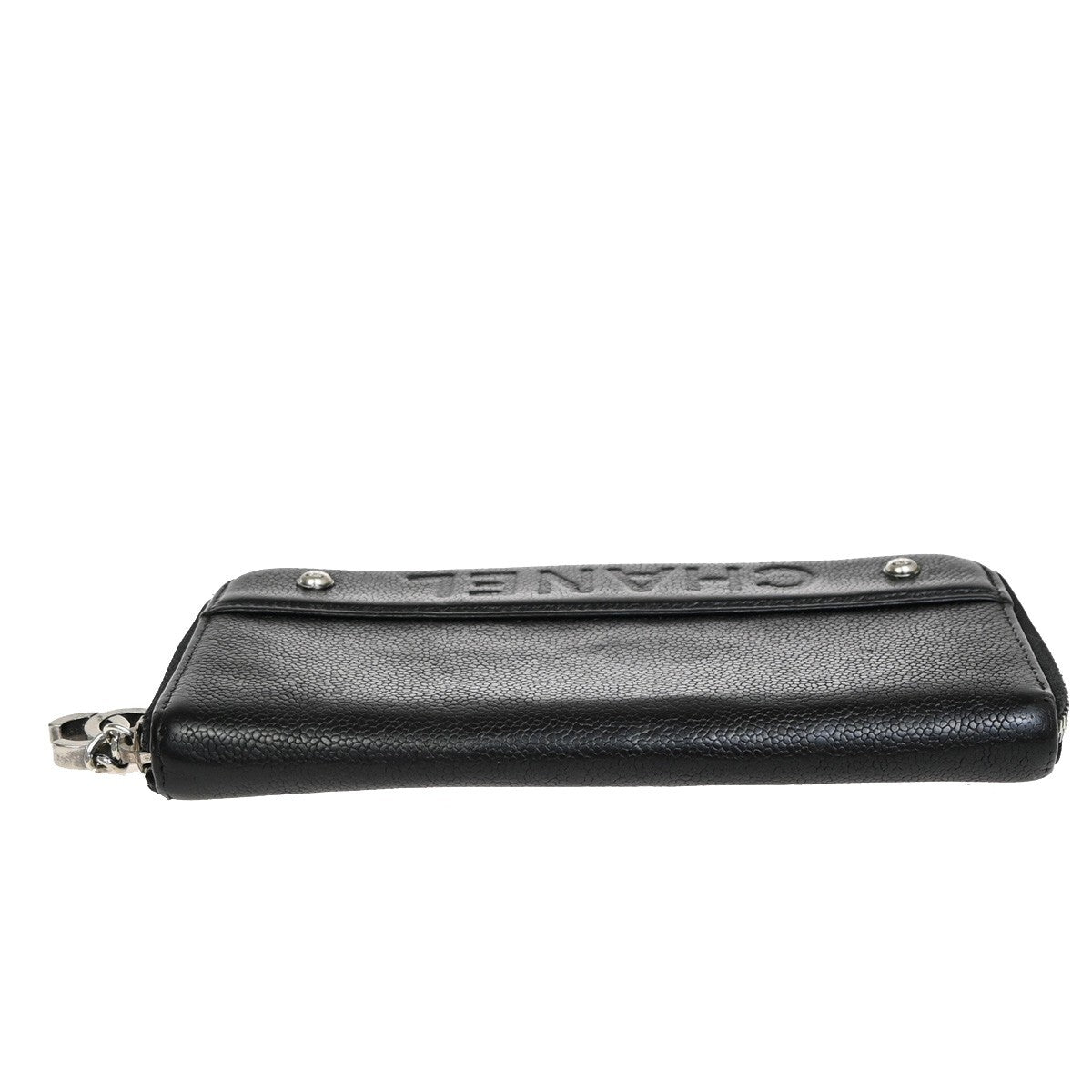 Chanel CC Logo Zipper Long Bifold Leather, BLACK, CALFSKIN, Wallets