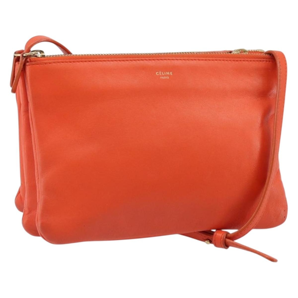 Celine Trio Crossbody Bag Leather, ORANGE, LEATHER, Shoulder bag