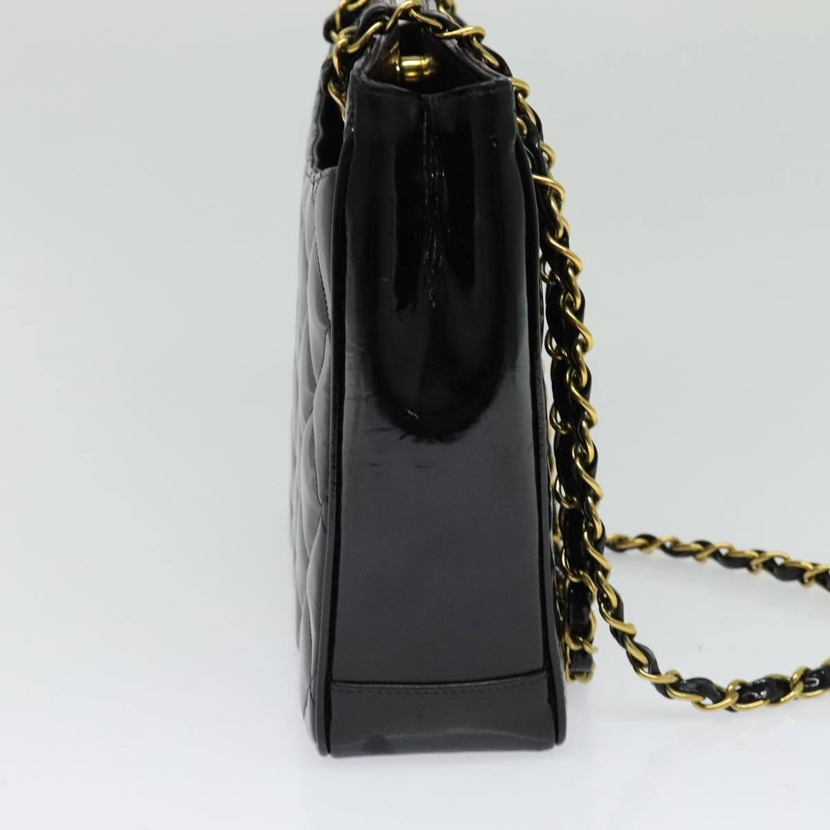 Chanel Vintage Chain Tote Quilted Patent, BLACK, LEATHER, Shoulder bag