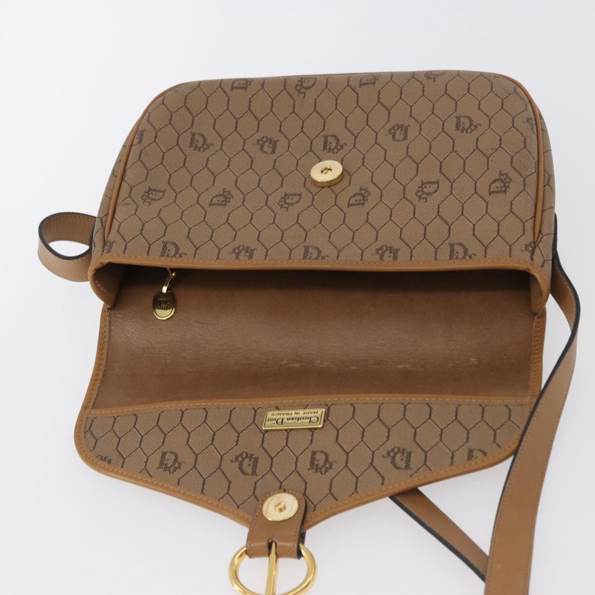 Christian Dior Vintage Honeycomb Shoulder Bag Canvas and Leather, BEIGE, CANVAS, Shoulder bag