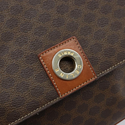 Celine Vintage Macadam Circle Logo Shoulder Bag Canvas and Leather, BROWN, CANVAS, Shoulder bag